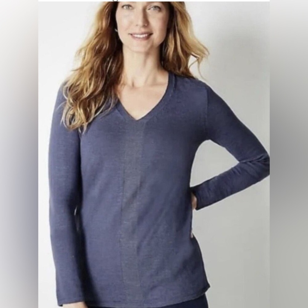 J Jill Sweater Eclipse‎ Women Blue V Neck Linen Cotton Pullover Size XS Petite